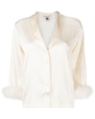 Gilda & Pearl Pyjama en soie bordé de plumes - Blanc