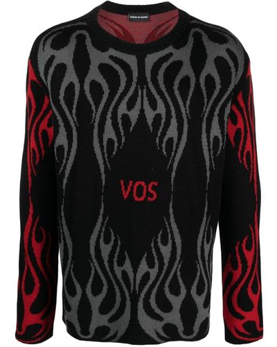 Vision Of Super Flames Patterned-intarsia Sweater - Black