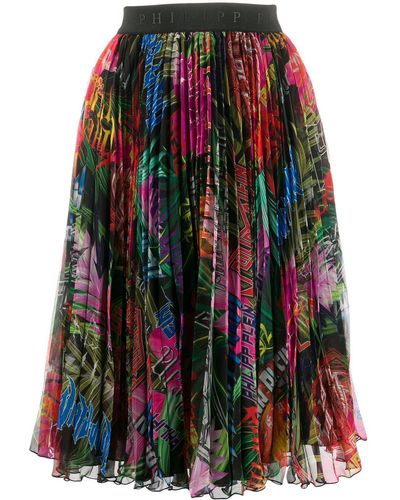 Philipp Plein Jungle Rock Print Pleated Skirt - Multicolour