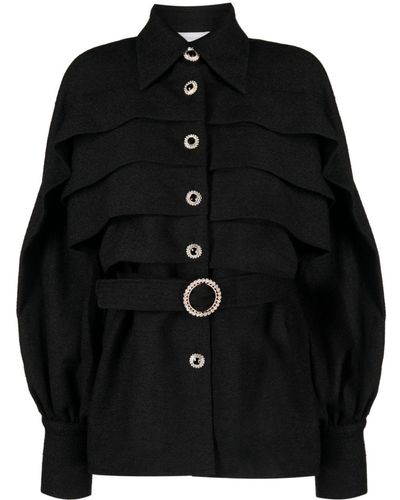 Edward Achour Paris Button-down Belted Shirt Jacket - Black