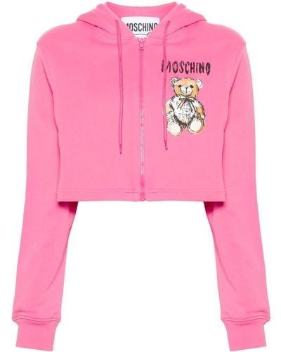 Moschino Hoodie zippé à imprimé ourson - Rose