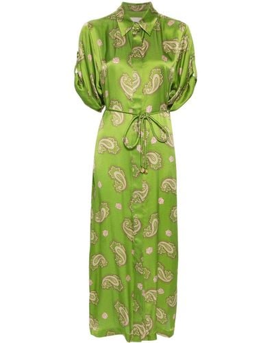 ALÉMAIS Dice Paisly-print Silk Shirt Dress - Green
