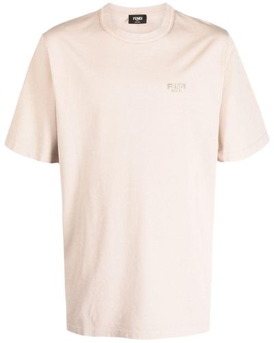 Fendi Logo-embossed Cotton T-shirt - Natural