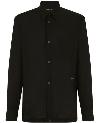 Dolce & Gabbana Hawaiian Long-sleeve Linen Shirt - Black