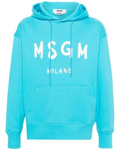 MSGM Logo-print Cotton Hoodie - Blue