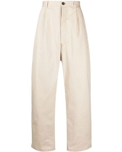 Marcelo Burlon Logo-embroidery Tailored Trousers - Natural