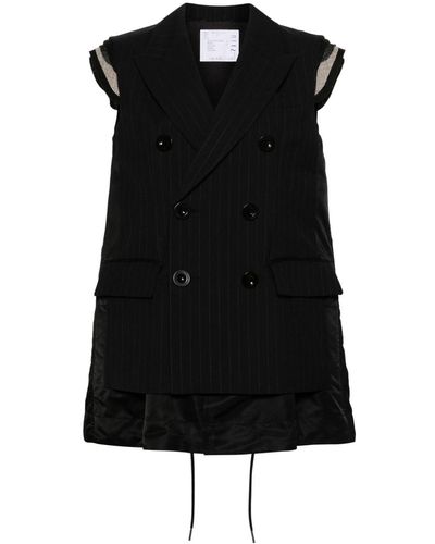 Sacai Deconstructed Double-breasted Gilet - Black