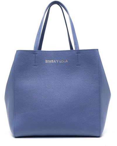 Bimba Y Lola Large Shopper Leather Tote Bag - Blue