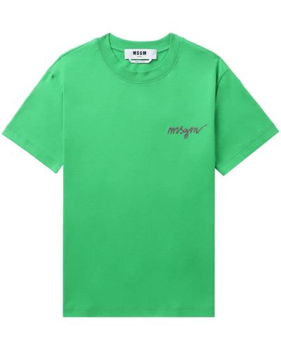 MSGM Logo-embroidered Cotton T-shirt - Green