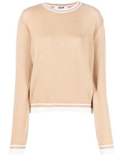 MSGM Logo-embroidered Round-neck Sweater - Natural