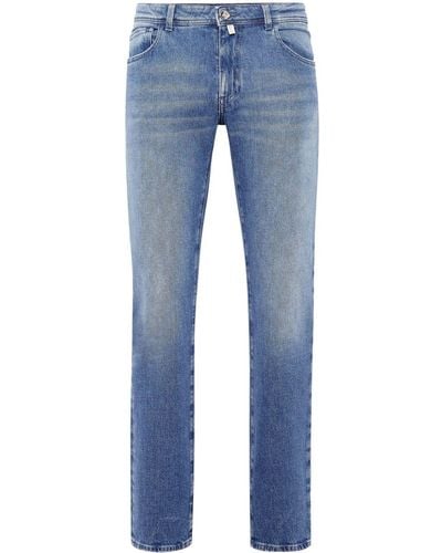 Billionaire Halbhohe Straight-Leg-Jeans mit Wappenapplikation - Blau