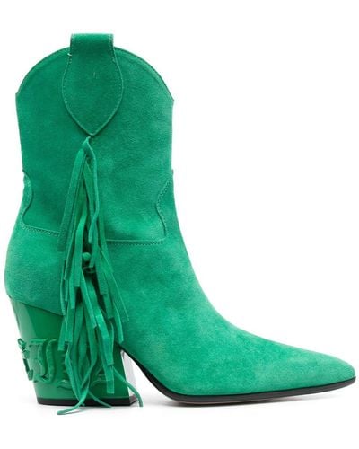 Philipp Plein 75mm Fringe-detailed Suede Boots - Green