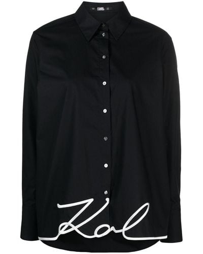 Karl Lagerfeld Signature-embroidery Organic Cotton Shirt - Black