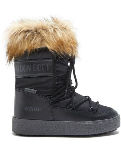 Moon Boot Ltrack Monaco Faux Fur-trimmed Shell And Faux Leather Snow Boots - Black