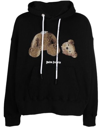 Palm Angels Hoodie mit kristallverziertem Teddy - Schwarz