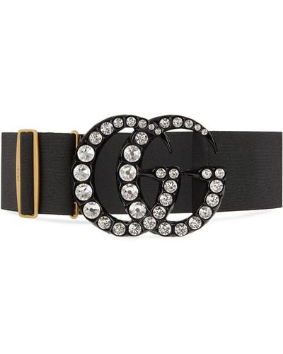 Gucci Elastic Belt With Crystal Double G Buckle - Black