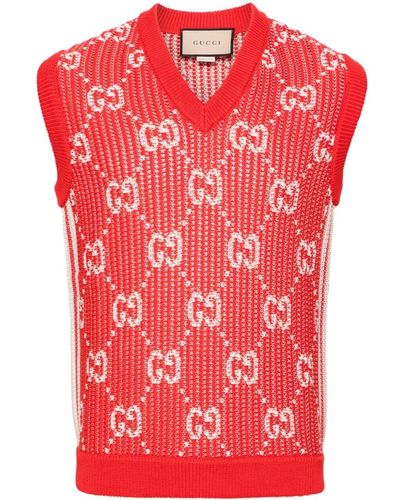 Gucci GG Intarsia-knit Sleeveless Sweater - Red