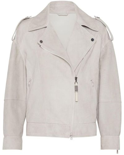 Brunello Cucinelli Veste en cuir à fermeture zippée - Gris