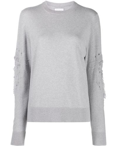 Barrie 3d Thistle Embroidered Sweater - Gray