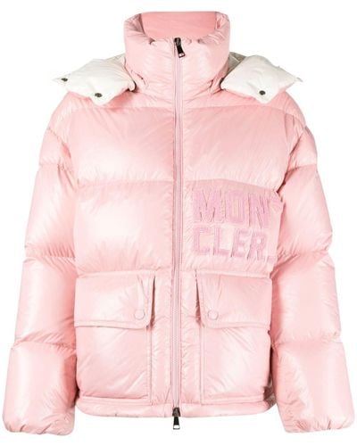 Moncler Cropped-Jacke mit Logo - Pink