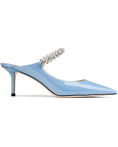 Jimmy Choo Bing 65 Crystal Strap Detail Patent Leather Mules - Blue