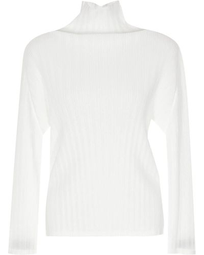 Pleats Please Issey Miyake Camiseta con cuello vuelto - Blanco