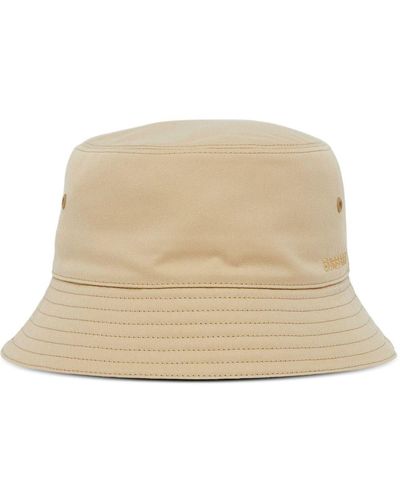 Burberry Logo-embroidered Gabardine Bucket Hat - Natural