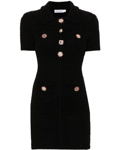 Self-Portrait Jewel-buttons Knitted Mini Dress - Black
