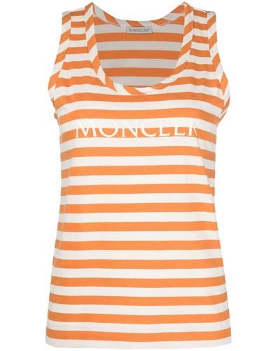 Moncler Gestreiftes Tanktop mit Logo - Orange