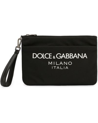 Dolce & Gabbana Pouch Con Logo Gommato Sul Fronte - Nero