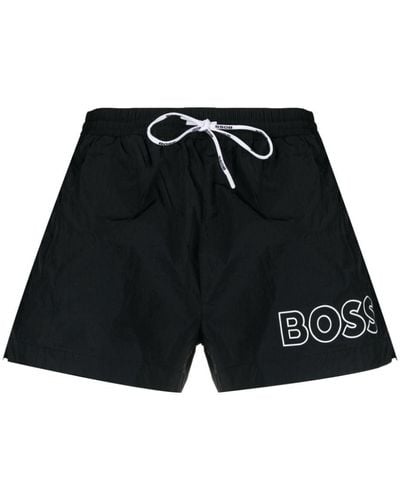 BOSS Logo-print Drawstring Swim Shorts - Black