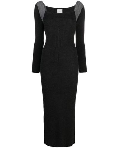Claudie Pierlot Two-tone Ribbed-knit Midi Dress - Black