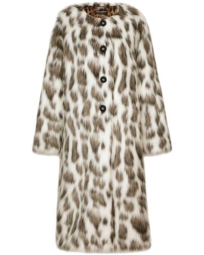 Dolce & Gabbana Manteau en fourrure artificielle à imprimé léopard - Blanc