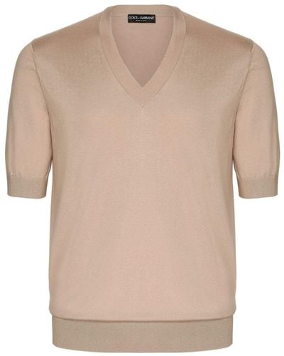 Dolce & Gabbana Short-sleeve Silk T-shirt - Natural