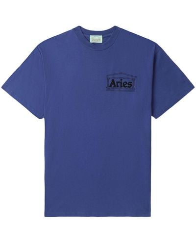 Aries Logo-print Short-sleeved T-shirt - Blue