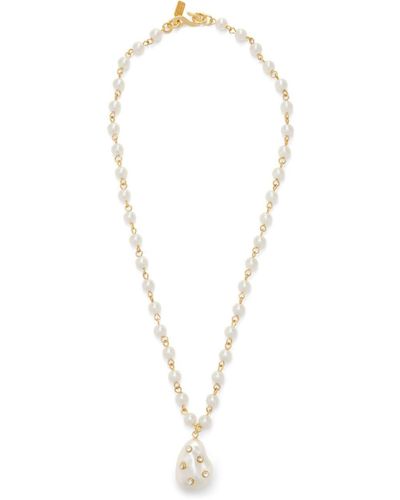 Kenneth Jay Lane Crystal-embellished Pearl-pendant Necklace - White