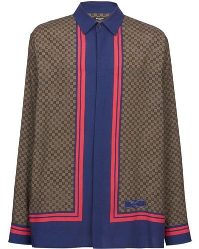 Balmain Camicia a maniche lunghe con stampa mini monogramma foulard - Blu