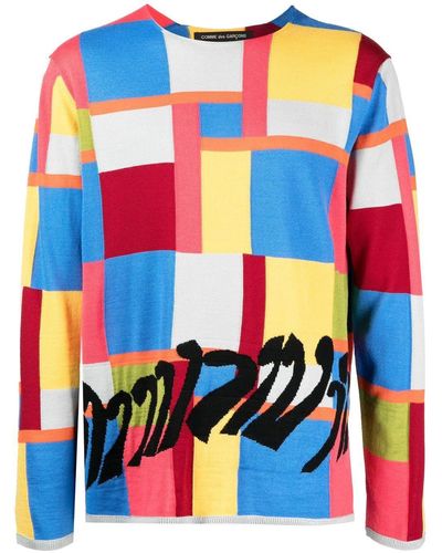 Comme des Garçons Pull colour block en maille intarsia - Bleu