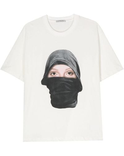 ih nom uh nit T-shirt en coton à imprimé Face - Blanc