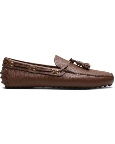 Car Shoe Tassel Leather Driving Shoes - Brown