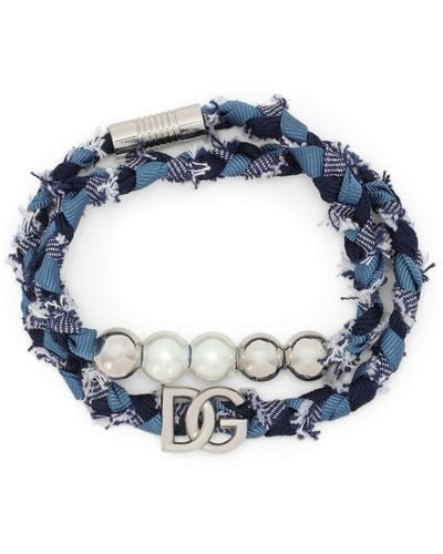 Dolce & Gabbana Armband Verfraaid Met Kralen En Logoplakkaat - Blauw