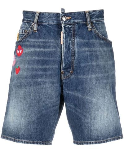 DSquared² Pantalones vaqueros cortos con diseño bordado - Azul