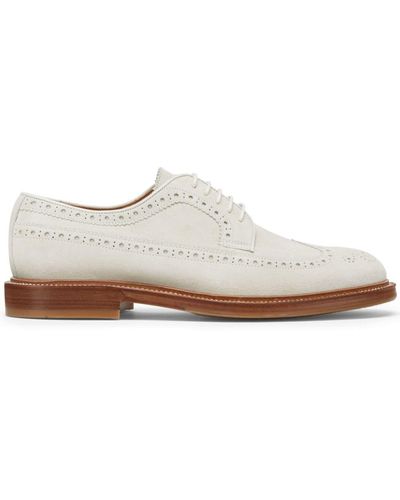Brunello Cucinelli Derby-Schuhe aus Wildleder mit Lochmuster - Weiß