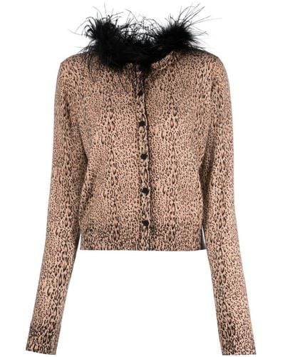 Twin Set Leopard-print Feather-detailing Cardigan - Brown