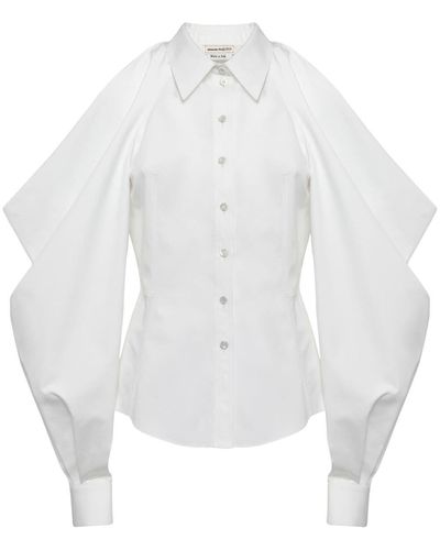 Alexander McQueen Chemise à manches drapées - Blanc