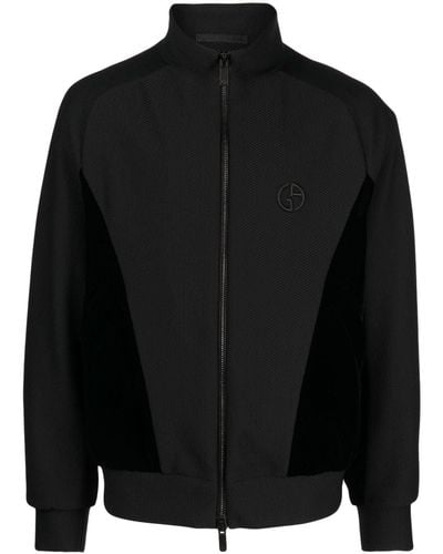 Giorgio Armani Logo-embroidered Zip-up Jacket - Black
