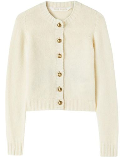 Palm Angels Cardigan With Curved Logo - Natural