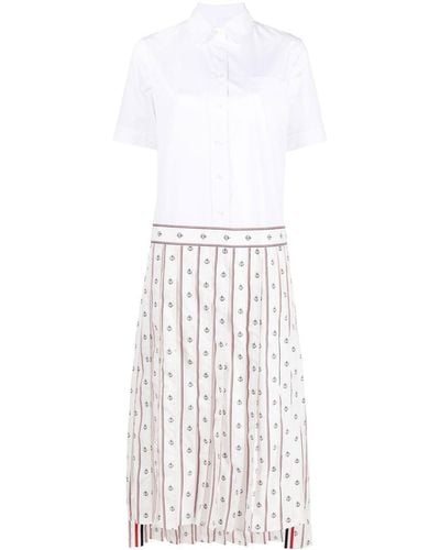 Thom Browne Anchor Pleated Shirtdress - White