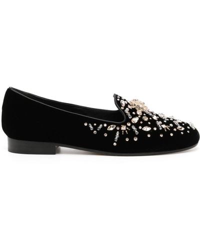 Rene Caovilla Crystal-embellished Velvet Loafers - Black