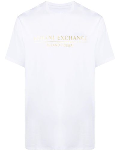 Armani Exchange メタリックロゴプリント Tシャツ - ホワイト